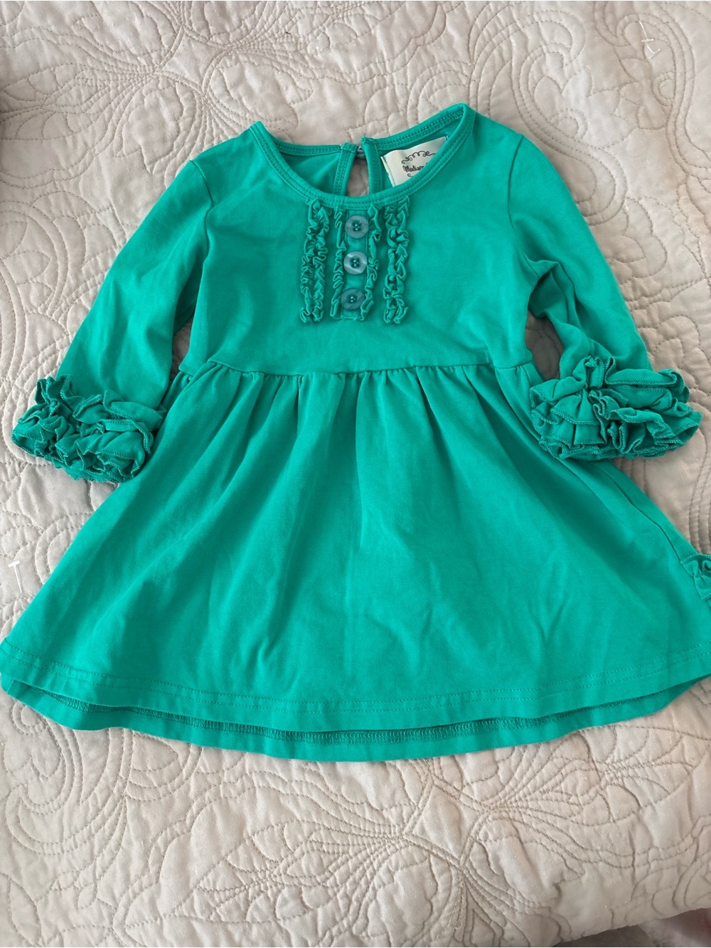 Madison Teal Long-Sleeve Ruffle Dress